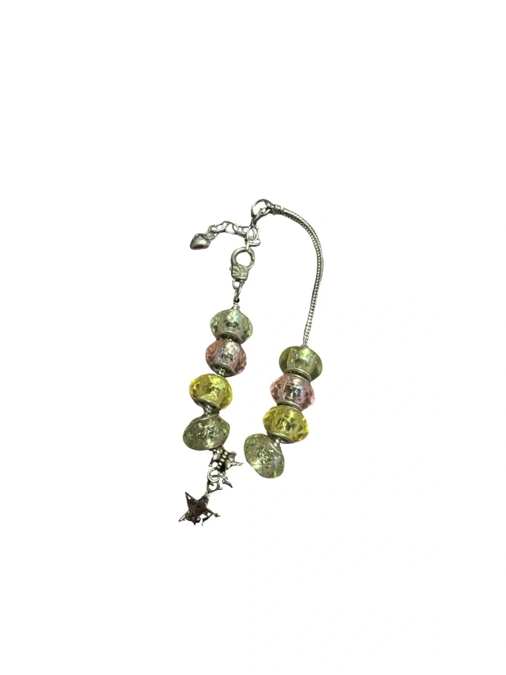 Glass Bead Charm Bracelet - Pastel Green & Pink